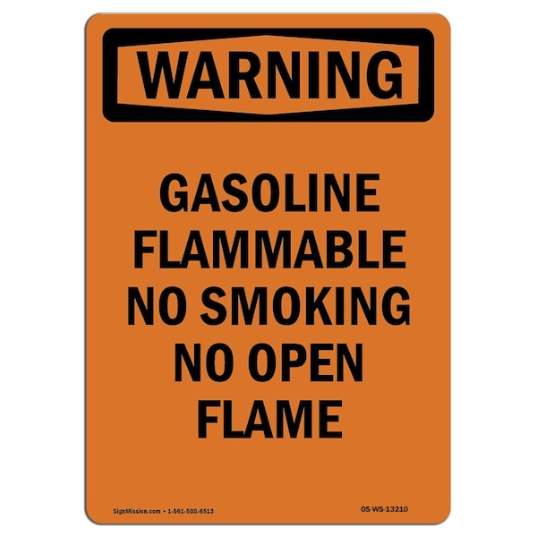 OSHA, Gasoline Flammable No Smoking, 18in X 12in Peel & Stick Wall Graphic, 12" W, 18" L, Portrait